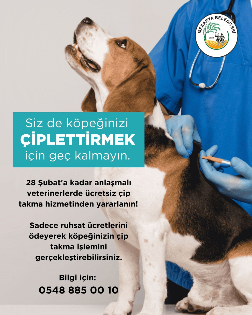 KÖPEK ÇİPLETTİRME İŞLEMLERİ 28 ŞUBAT'A KADAR UZATILMIŞTIR.