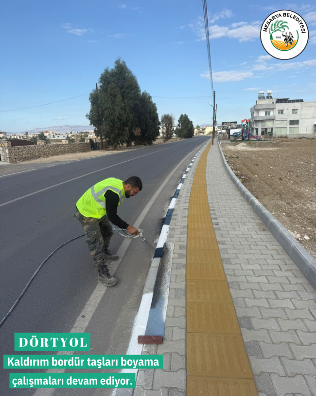 KALDIRIM BÖRDÜR TAŞLARI BOYAMA ÇALIŞMALARI DEVAM EDİYOR.